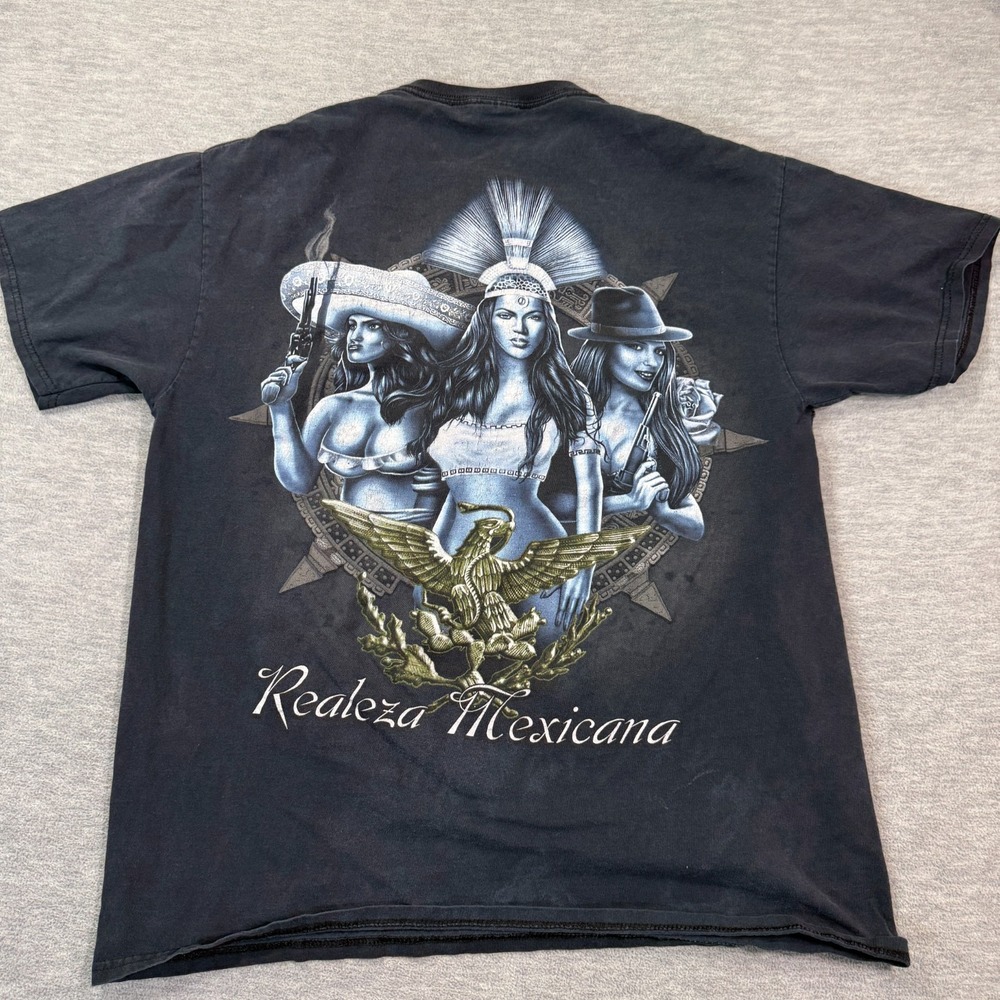 Fruit of the Loom T-Shirt Men Large Graphic Realeza‎ Mexicana Eagle Chicano y2k